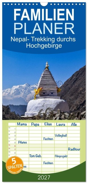 Familienplaner 2027 - Nepal- Trekking durchs Hochgebirge mit 5 Spalten (Wandkalender, 21 x 45 cm) CALVENDO - Holger Weigelt