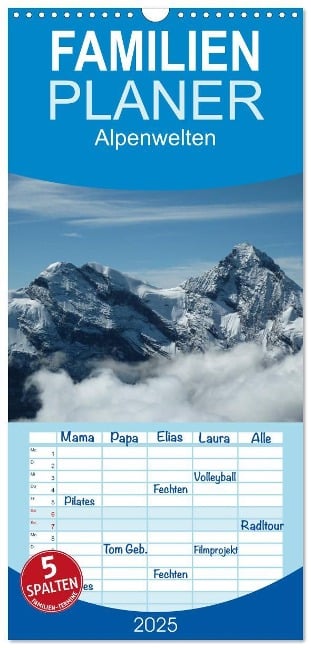 Familienplaner 2025 - Alpenwelten mit 5 Spalten (Wandkalender, 21 x 45 cm) CALVENDO - Kattobello Kattobello