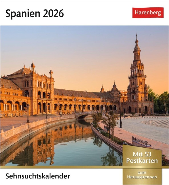 Spanien Sehnsuchtskalender 2026 - Wochenkalender mit 53 Postkarten - 