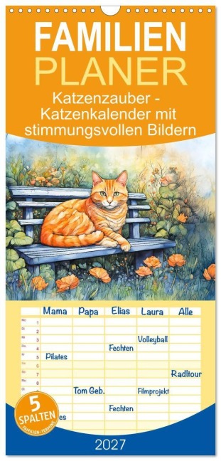 Familienplaner 2027 - Katzenzauber - Katzenkalender mit stimmungsvollen Bildern mit 5 Spalten (Wandkalender, 21 x 45 cm) CALVENDO - Anja Frost