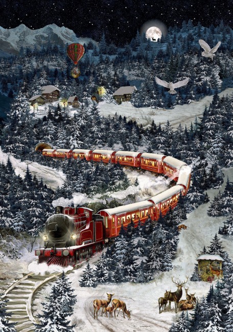 A4-Wand-Adventskalender - Weihnachtsexpress in Winterlandschaft - 
