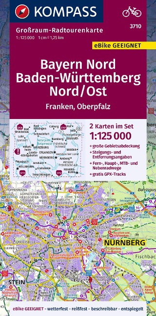 KOMPASS Großraum-Radtourenkarte 3710 Bayern Nord, Baden-Württemberg Nord/Ost 1:125.000 - 