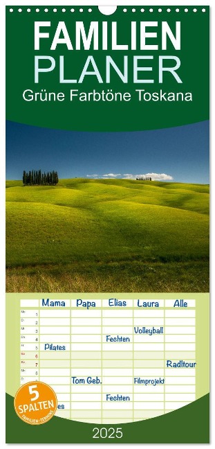 Familienplaner 2025 - Grüne Farbtöne Toskana mit 5 Spalten (Wandkalender, 21 x 45 cm) CALVENDO - Photostravellers Photostravellers