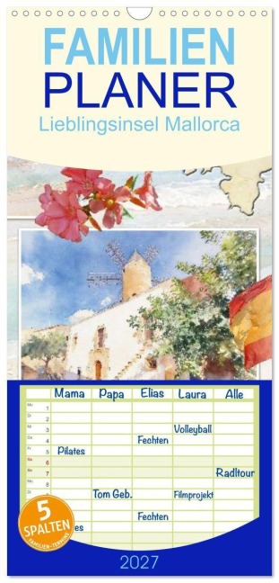 Familienplaner 2027 - Lieblingsinsel Mallorca mit 5 Spalten (Wandkalender, 21 x 45 cm) CALVENDO - Claudia Kleemann