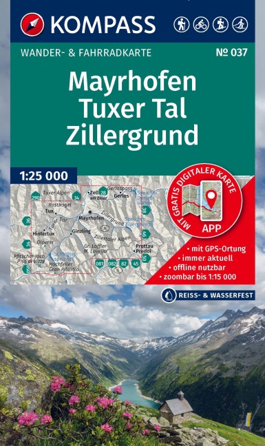 KOMPASS Wanderkarte 037 Mayrhofen, Tuxer Tal, Zillergrund 1:25.000 - 
