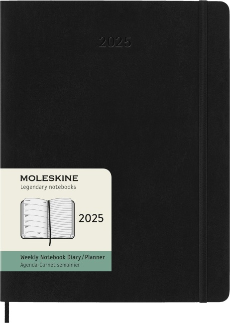 Moleskine 12 Monate Wochen Notizkalender 2025, XL, 1 Wo = 1 Seite, rechts linierte Seite, Weicher Einband, Schwarz - 