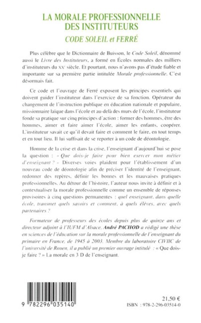 La morale professionnelle des instituteurs - André Pachod
