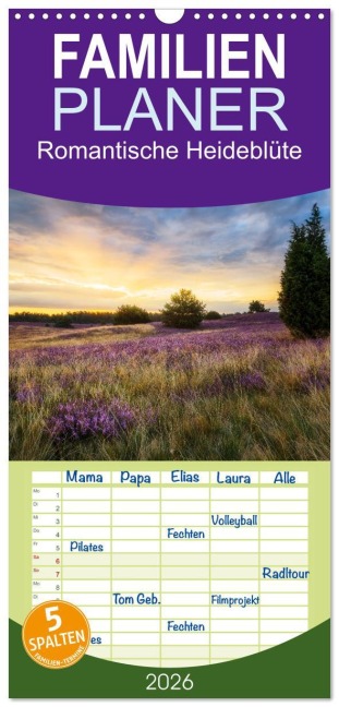 Familienplaner 2026 - Romantische Heideblüte mit 5 Spalten (Wandkalender, 21 x 45 cm) CALVENDO - Daniela Beyer (Moqui)