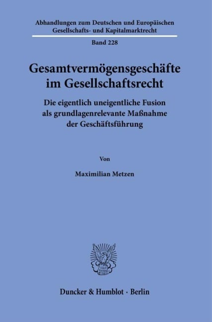 Gesamtvermögensgeschäfte im Gesellschaftsrecht - Maximilian Metzen