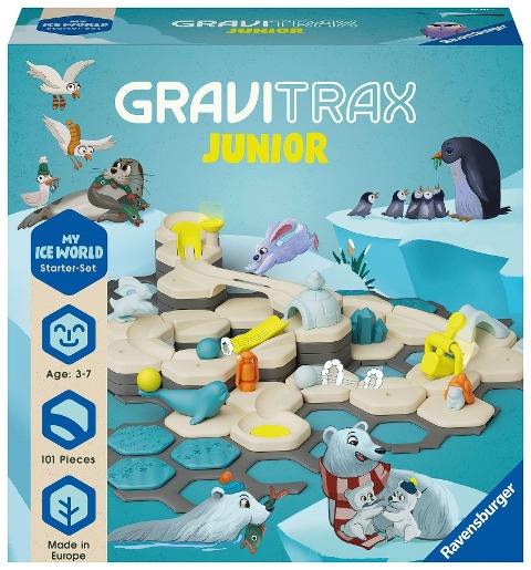Ravensburger GraviTrax Junior Starter-Set L Ice - Erweiterbare Kugelbahn für Kinder, Murmelbahn überwiegend aus nachwachsenden Rohstoffen mit Themenwelten, Lernspielzeug und Konstruktionsspielzeug ab 3 Jahren - 