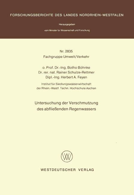 Untersuchung der Verschmutzung des abfließenden Regenwassers - Botho Böhnke