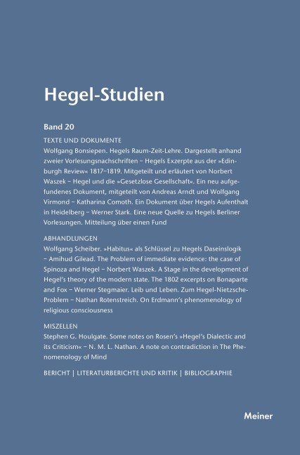 Hegel-Studien / Hegel-Studien Band 20 (1985) - 