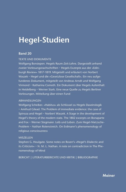 Hegel-Studien / Hegel-Studien Band 20 (1985) - 