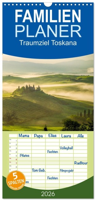 Familienplaner 2026 - Traumziel Toskana mit 5 Spalten (Wandkalender, 21 x 45 cm) CALVENDO - M. Scott