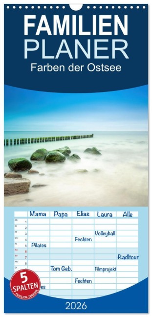 Familienplaner 2026 - Farben der Ostsee mit 5 Spalten (Wandkalender, 21 x 45 cm) CALVENDO - Margret Rath Photography