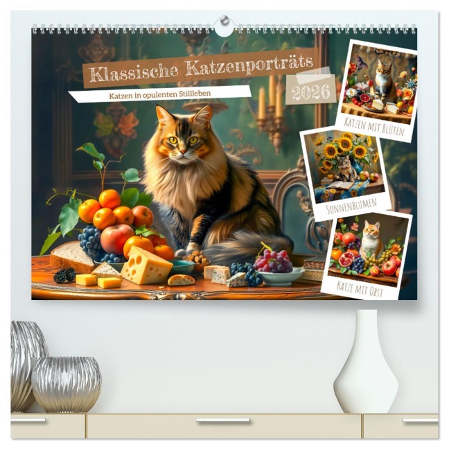 Klassische Katzenporträts - Katzen in opulenten Stillleben (hochwertiger Premium Wandkalender 2026 DIN A2 quer), Kunstdruck in Hochglanz - Anja Frost