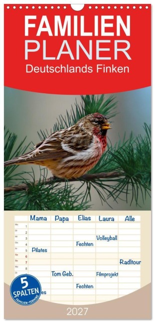 Familienplaner 2027 - Deutschlands Finken mit 5 Spalten (Wandkalender, 21 x 45 cm) CALVENDO - 