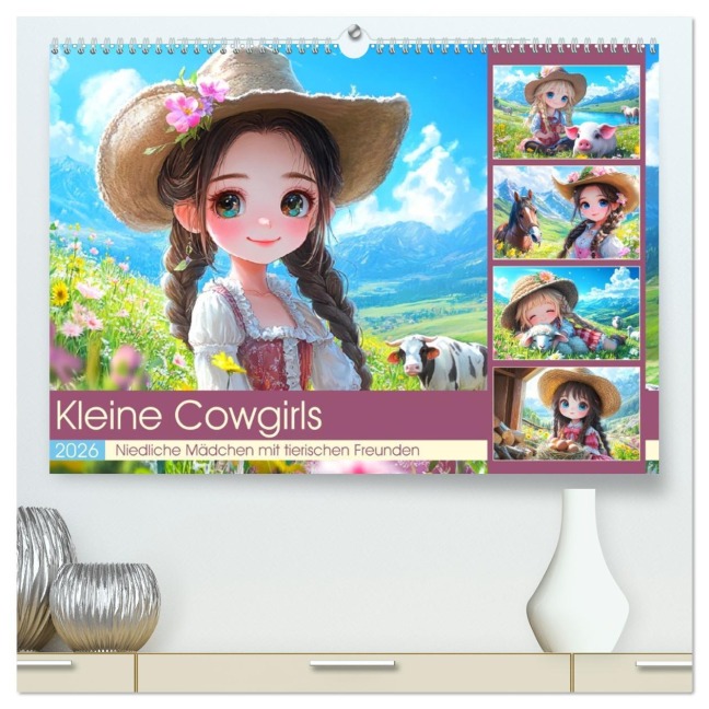Kleine Cowgirls. Niedliche Mädchen mit tierischen Freunden (hochwertiger Premium Wandkalender 2026 DIN A2 quer), Kunstdruck in Hochglanz - Rose Hurley