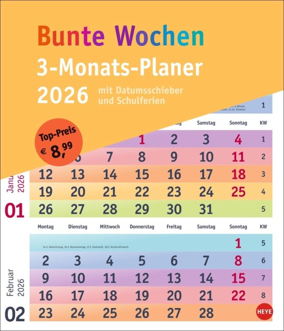 Bunte Wochen 3-Monatsplaner  2026 - 