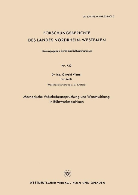 Mechanische Wäschebeanspruchung und Waschwirkung in Rührwerkmaschinen - Oswald Viertel