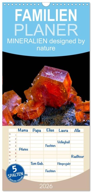 Familienplaner 2026 - MINERALIEN designed by nature mit 5 Spalten (Wandkalender, 21 x 45 cm) CALVENDO - Heinz Schmidbauer