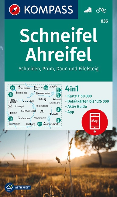 KOMPASS Wanderkarte 836 Schneifel, Ahreifel, Schleiden, Prüm, Daun, Eifelsteig 1:50.000 - 