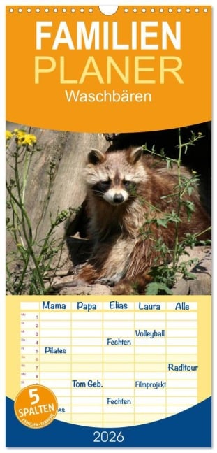 Familienplaner 2026 - Waschbären mit 5 Spalten (Wandkalender, 21 x 45 cm) CALVENDO - Antje Lindert-Rottke