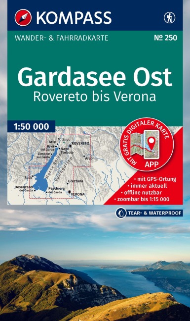 KOMPASS Wanderkarte 250 Gardasee Ost, Rovereto bis Verona 1:50.000 - 