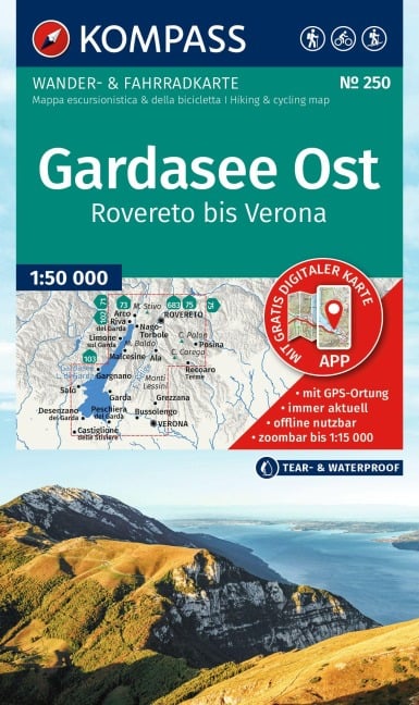 KOMPASS Wanderkarte 250 Gardasee Ost, Rovereto bis Verona 1:50.000 - 