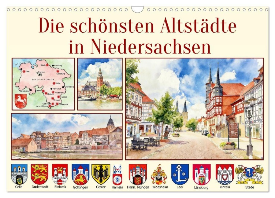 Die schönsten Altstädte in Niedersachsen (Wandkalender 2027 DIN A3 quer), CALVENDO Monatskalender - Claudia Kleemann