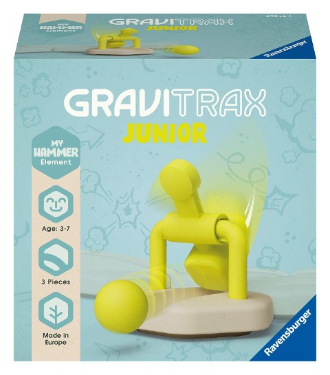 Ravensburger GraviTrax Junior Element Hammer - Erweiterbare Kugelbahn für Kinder, Murmelbahn überwiegend aus nachwachsenden Rohstoffen mit Themenwelten, Lern- und Konstruktionsspielzeug ab 3 Jahren - 