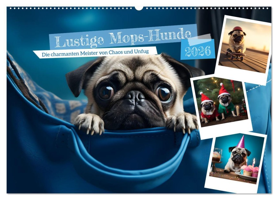 Lustige Mops-Hunde: Die charmanten Meister von Chaos und Unfug (Wandkalender 2026 DIN A2 quer), CALVENDO Monatskalender - HollywayArt HollywayArt