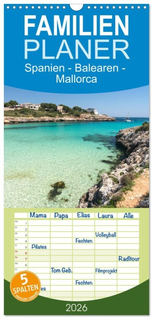 Familienplaner 2026 - Spanien - Balearen - Mallorca mit 5 Spalten (Wandkalender, 21 x 45 cm) CALVENDO - Peter Schickert