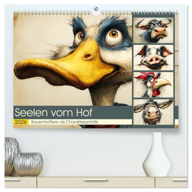 Seelen vom Hof. Bauernhoftiere als Charakterporträts (hochwertiger Premium Wandkalender 2026 DIN A2 quer), Kunstdruck in Hochglanz - Rose Hurley