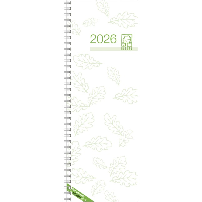 Vormerkbuch Recycling 2026 - Bürokalender 10,5x29,7 cm - 1 Woche auf 1 Seite - mit Drahtkammbindung - aus Recyclingpapier - Tischkalender - 718-0700 - 