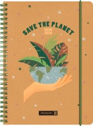 BRUNNEN Schülerkalender (2025/2026) "Save The Planet", 2 Seiten = 1 Woche, A5, 208 Seiten, Recyclingleder-Umschlag, mehrfarbig - 