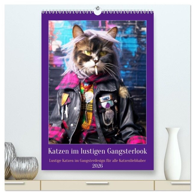 Katzen im lustigen Gangsterlook (hochwertiger Premium Wandkalender 2026 DIN A2 hoch), Kunstdruck in Hochglanz - Peter Rübsamen