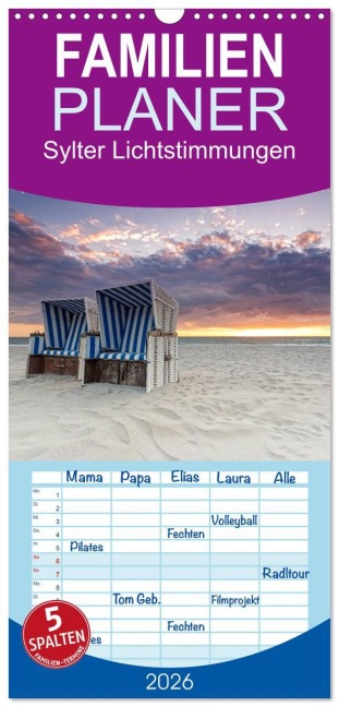 Familienplaner 2026 - Sylter Lichtstimmungen mit 5 Spalten (Wandkalender, 21 x 45 cm) CALVENDO - Nordbilder Nordbilder