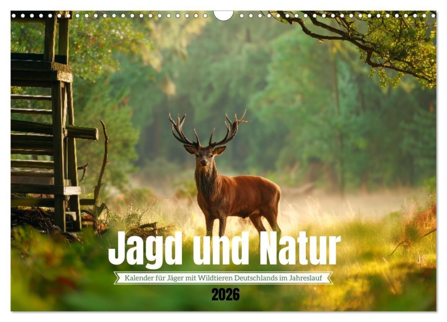 Jagd und Natur - Kalender für Jäger mit Wildtieren Deutschlands im Jahreslauf (Wandkalender 2026 DIN A3 quer), CALVENDO Monatskalender - Mb Fotografie