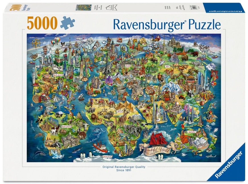 Erwachsenenpuzzle 5000 Teile - Weltkarte mit Sehenswürdigkeiten - 