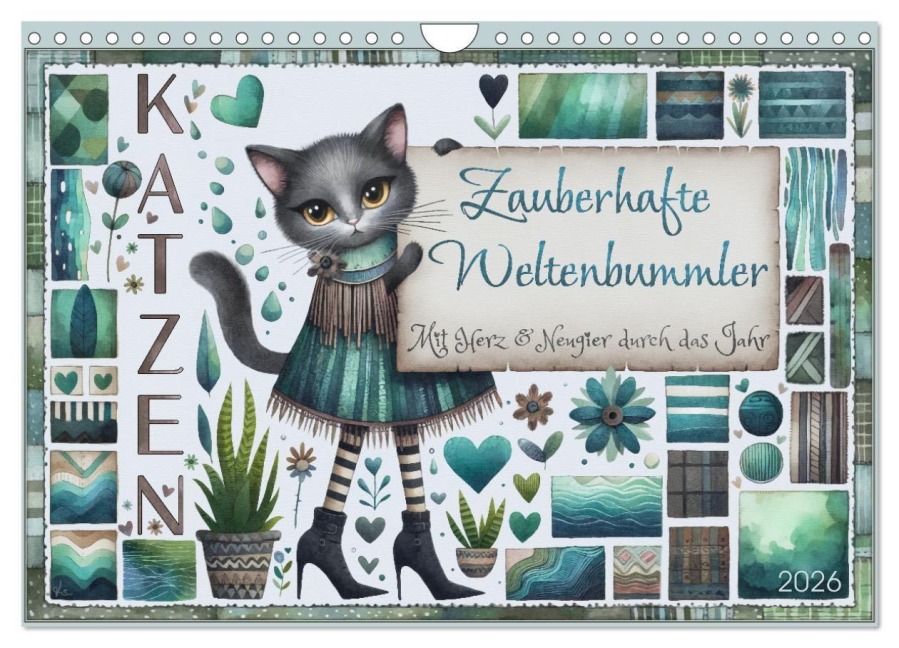 Katzen. Zauberhafte Weltenbummler. Mit Herz und Neugier durch das Jahr. (Wandkalender 2026 DIN A4 quer), CALVENDO Monatskalender - Irene Saar