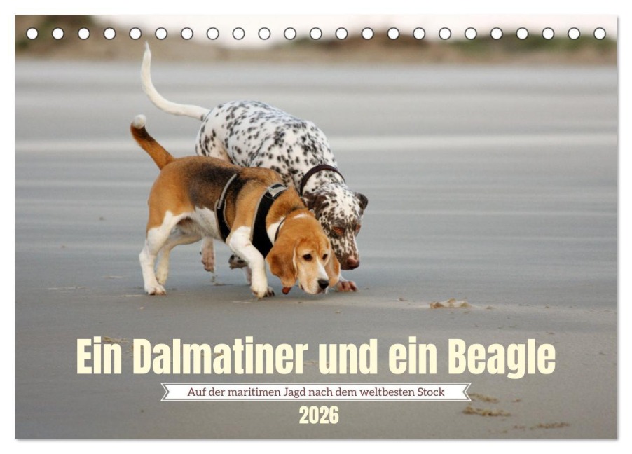 Ein Dalmatiner und ein Beagle - Auf der maritimen Jagd nach dem weltbesten Stock (Tischkalender 2026 DIN A5 quer), CALVENDO Monatskalender - Daniela Tapper