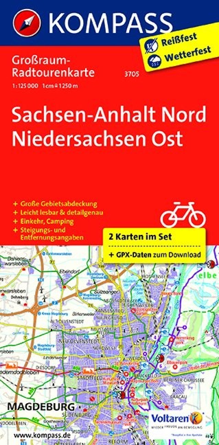KOMPASS Großraum-Radtourenkarte 3705 Sachsen-Anhalt Nord - Niedersachsen Ost 1:125.000 - 