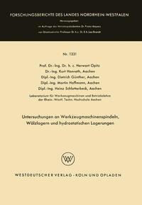 Untersuchungen an Werkzeugmaschinenspindeln, Wälzlagern und hydrostatischen Lagerungen - Herwart Opitz