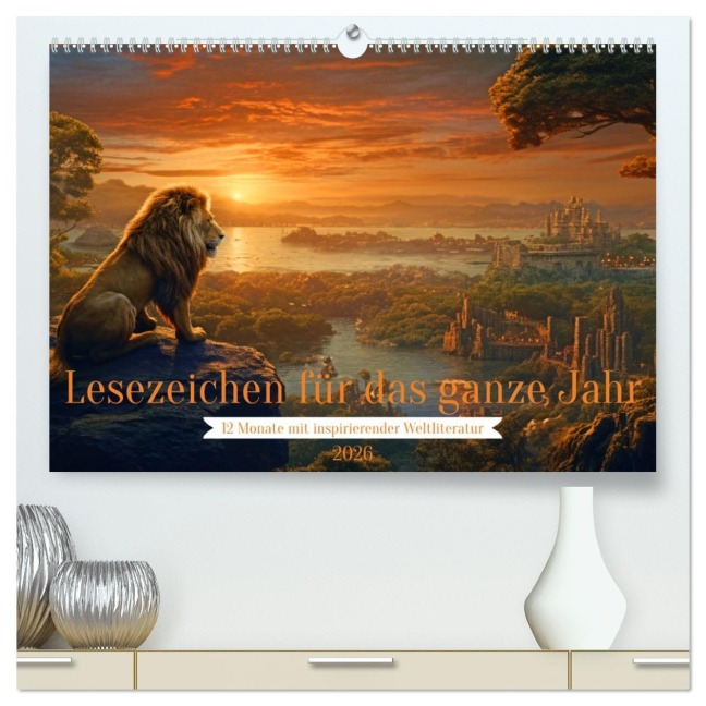 Lesezeichen für das ganze Jahr - 12 Monate mit inspirierender Weltliteratur (hochwertiger Premium Wandkalender 2026 DIN A2 quer), Kunstdruck in Hochglanz - Rupert Kowalski