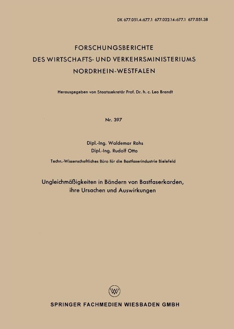 Ungleichmäßigkeiten in Bändern von Bastfaserkarden, ihre Ursachen und Auswirkungen - Waldemar Rohs