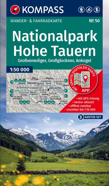 KOMPASS Wanderkarten-Set 50 Nationalpark Hohe Tauern, Großvenediger, Großglockner, Ankogel (3 Karten) 1:50.000 - 