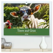Cover-Bild zum Titel 'Tiere auf Gras - Der verrückte Cannabis-Kalender voller bekiffter Tiere (hochwertiger Premium Wandkalender 2026 DIN A2 quer), Kunstdruck in Hochglanz' von 'Mb Fotografie'