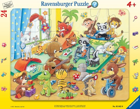 Ravensburger Kinderpuzzle - 05662 Im Tierkindergarten - 24 Teile Rahmenpuzzle für Kinder ab 4 Jahren mit Suchspiel - 