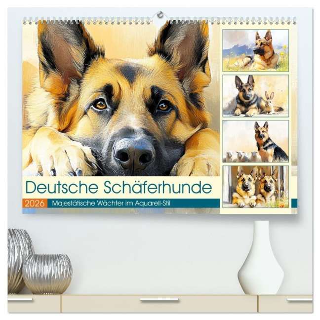 Deutsche Schäferhunde. Majestätische Wächter im Aquarell-Stil (hochwertiger Premium Wandkalender 2026 DIN A2 quer), Kunstdruck in Hochglanz - Rose Hurley